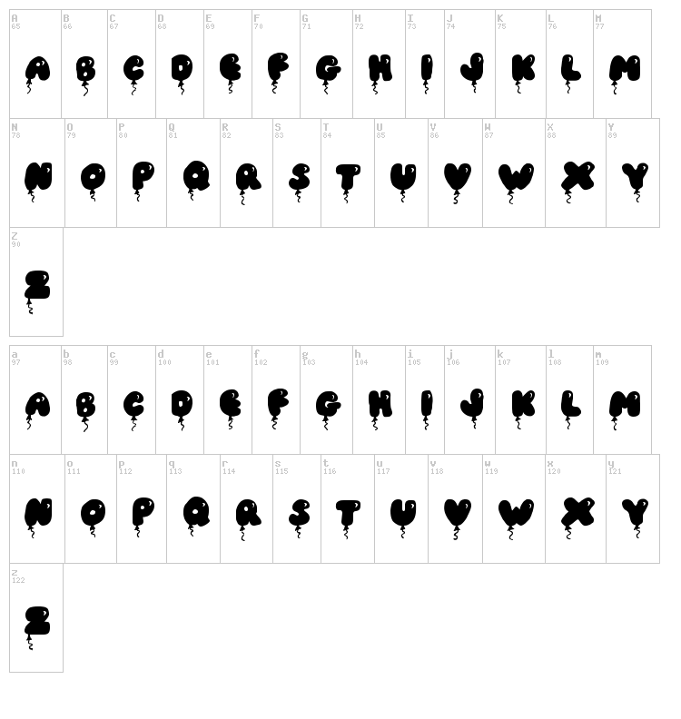 JI Balloon Caps font map
